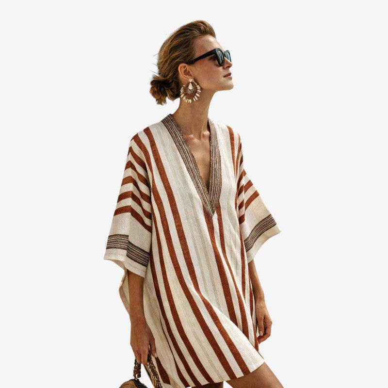 Chic Women's V Neck Bohemian Midi Dress