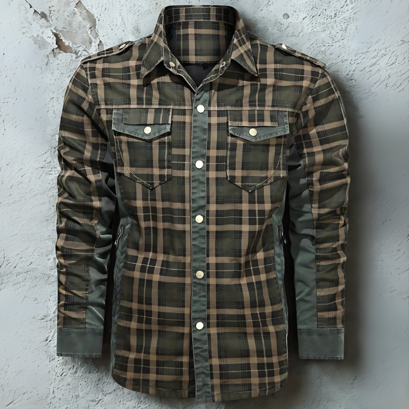 John – Geruite overshirt met drukknoopsluiting Velani