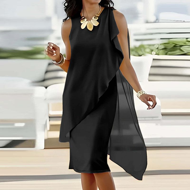 Sophia – Mouwloze Midi Jurk met Ronde Hals en Losse Pasvorm Velani