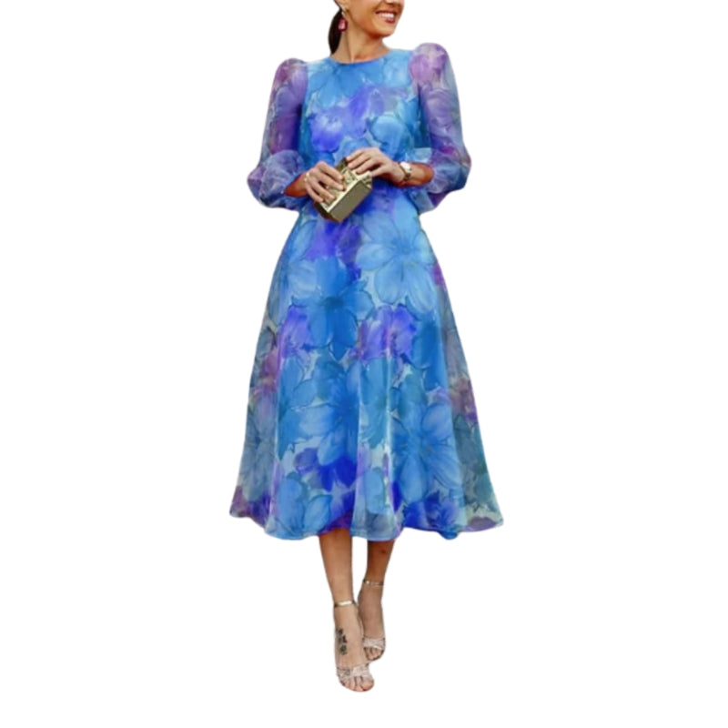 Angelika – Gedrukt Jurkje met Lange Mouwen en Ronde Hals Velani