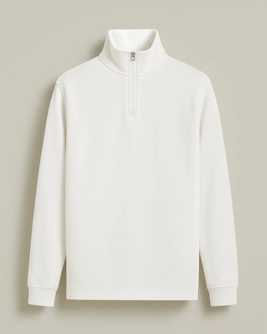 Polyester Sweater Met Rits En Lage Kraag-Sweaters-Velani-Wit-S-Velani