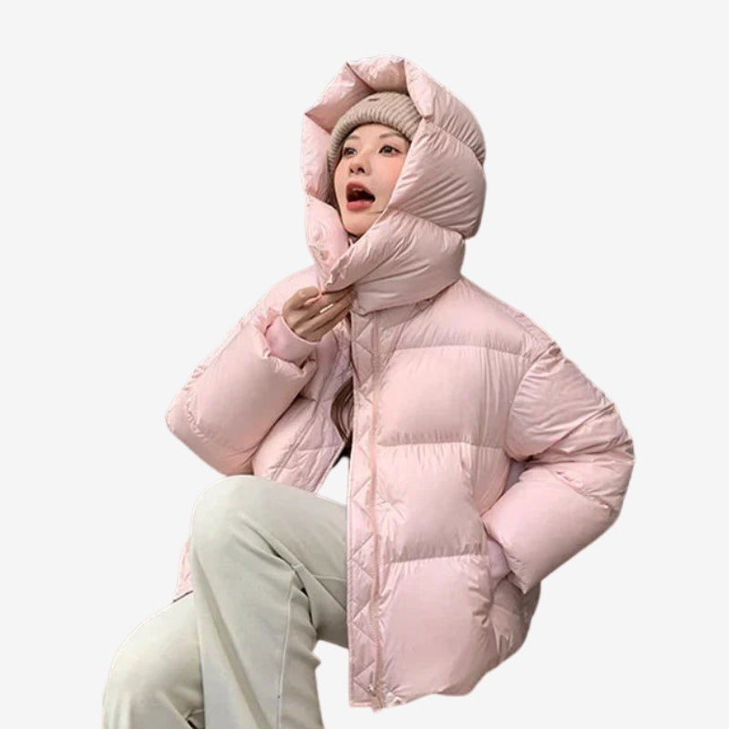 Kara – Long Sleeve Coat with Hoodie and Zipper Closure