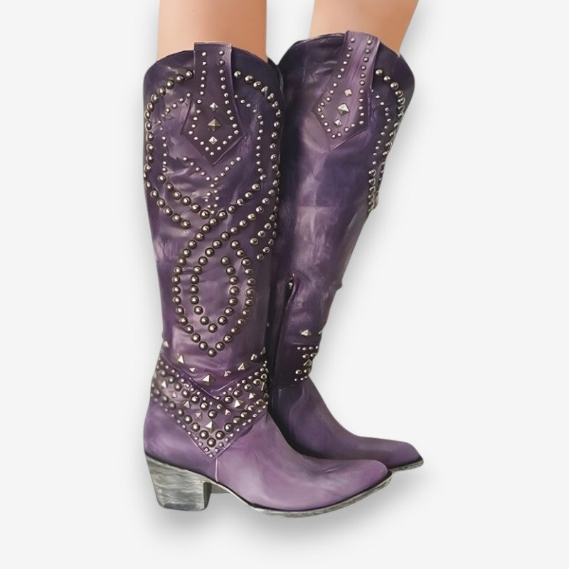Isabella – Knight Boots With Round Toe And Printed Design
