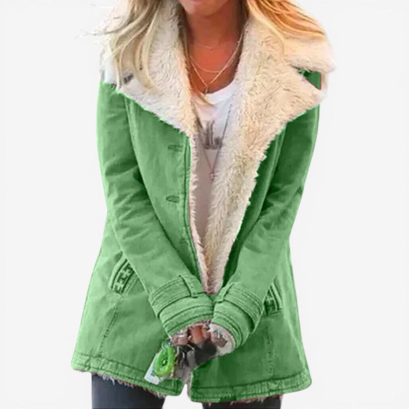 Women Long Sleeved Coat with Notched Collar
