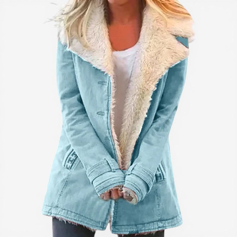 Women Long Sleeved Coat with Notched Collar