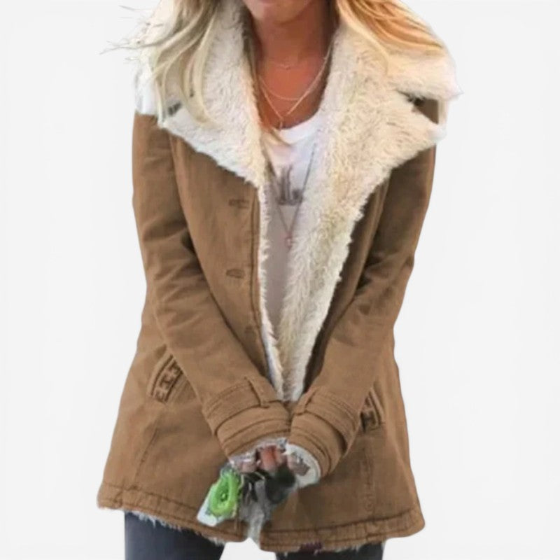 Women Long Sleeved Coat with Notched Collar