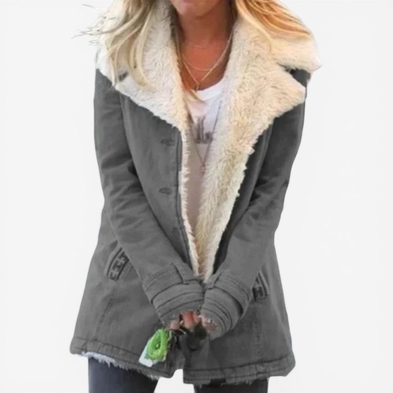 Women Long Sleeved Coat with Notched Collar