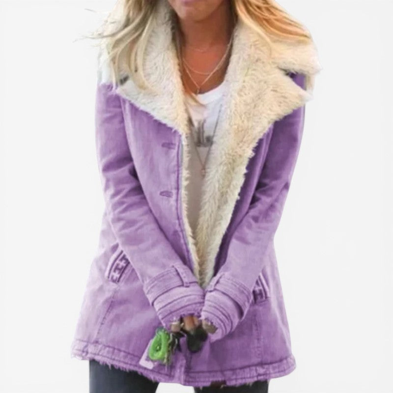 Women Long Sleeved Coat with Notched Collar