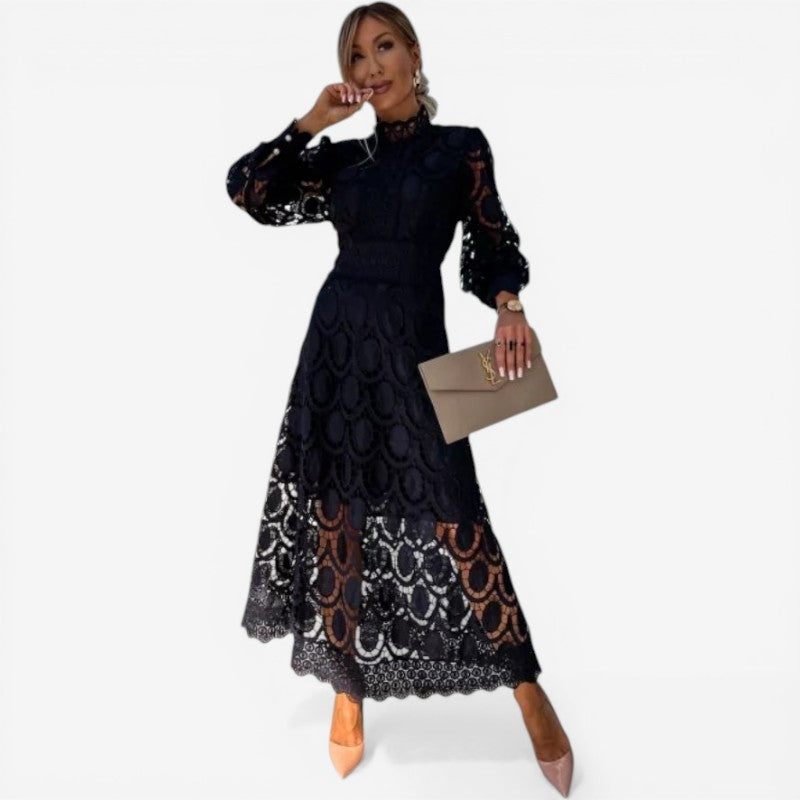 Women’s long sleeve openwork lace straight dress