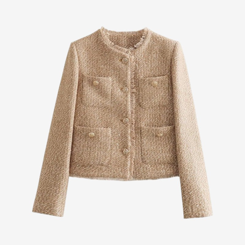 Women Cropped Jacket Long Sleeve Button Front