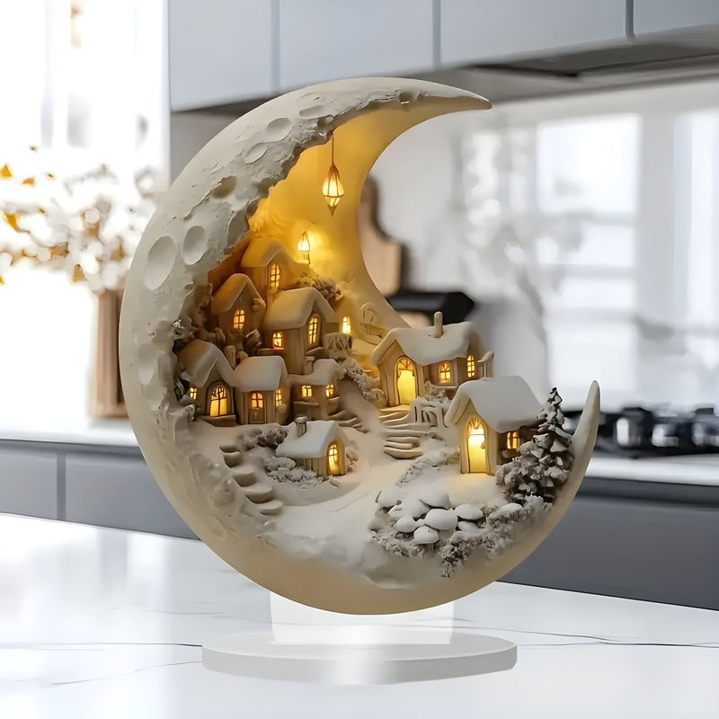 LumaOrb – Desk Moon Ornament with Village Design