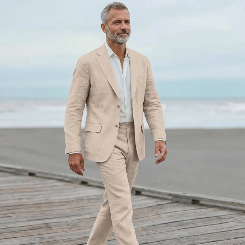 Men's Two-Piece Suit with Blazer and High-Waisted Trousers