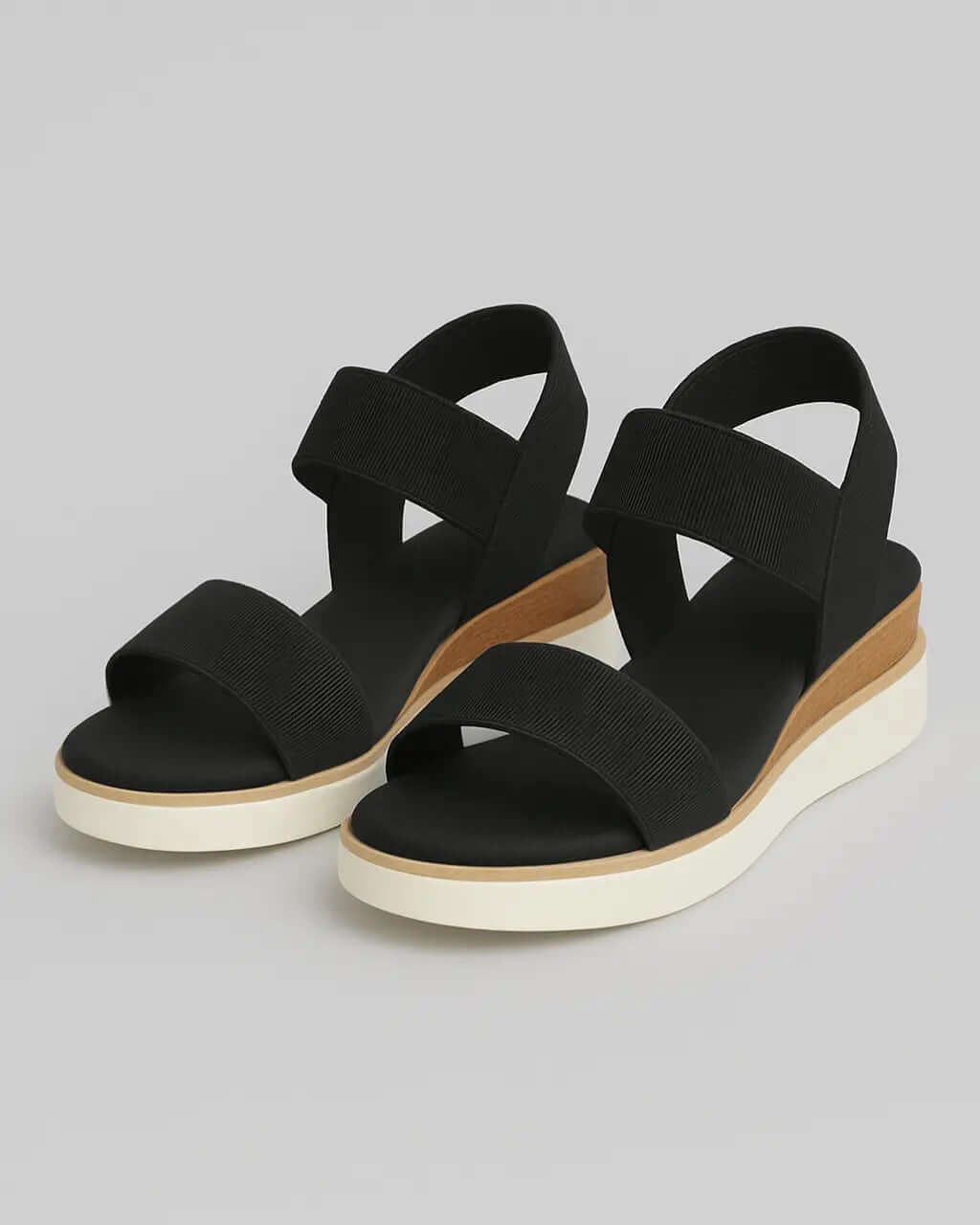 Stretchstof Enkelband Sandalen Met Platformwiggen-Sandals-Velani-Zwart-35-Velani