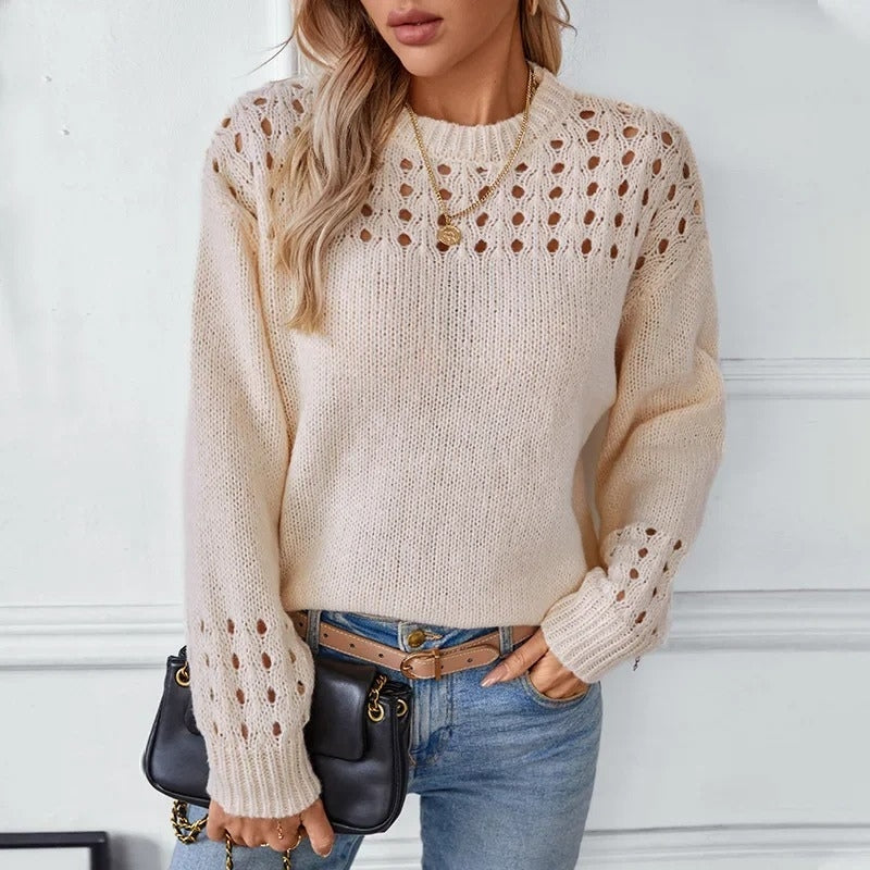 Ella – Long Sleeve Sweater with Ribbed and Round Neck