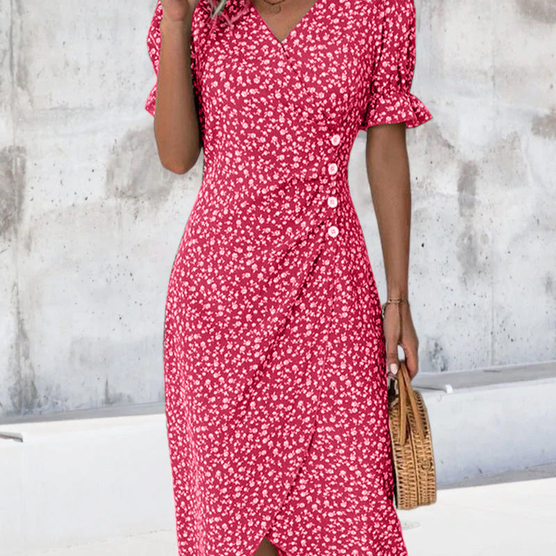 Kathy – V-Hals Midi-jurk met Bloemenprint Velani