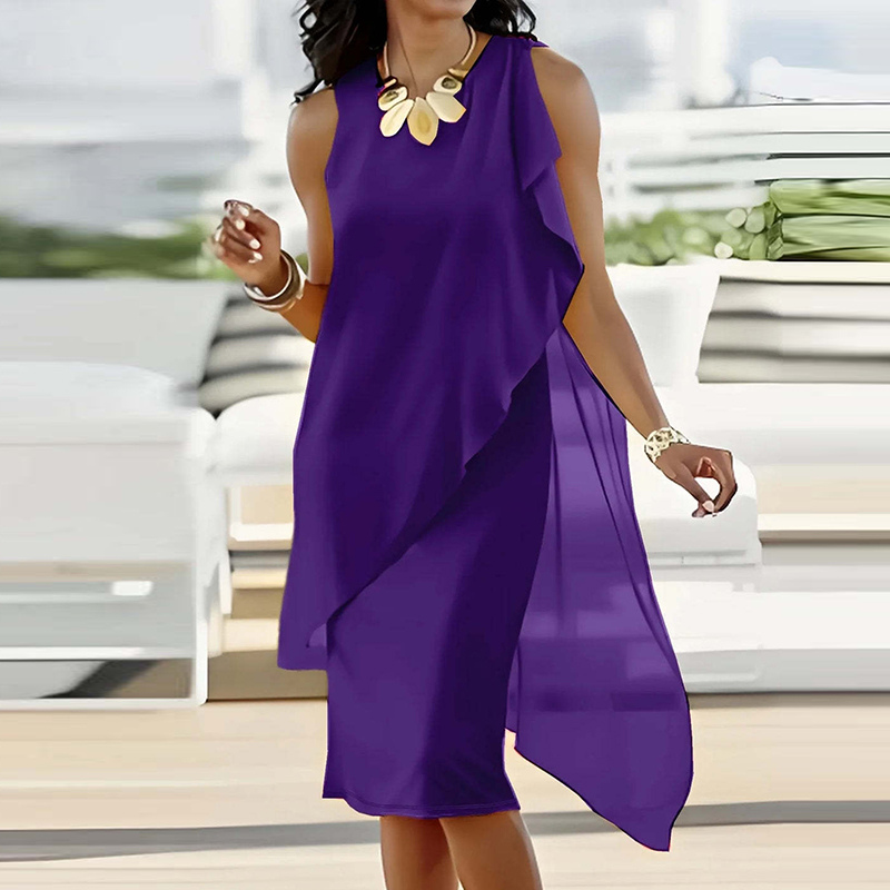 Sophia – Mouwloze Midi Jurk met Ronde Hals en Losse Pasvorm Velani