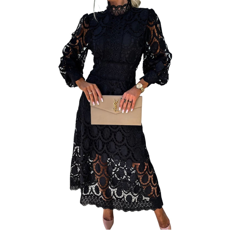 Sophie – Jurk met Hoge Hals, Lange Mouwen en Cut-out Details Velani