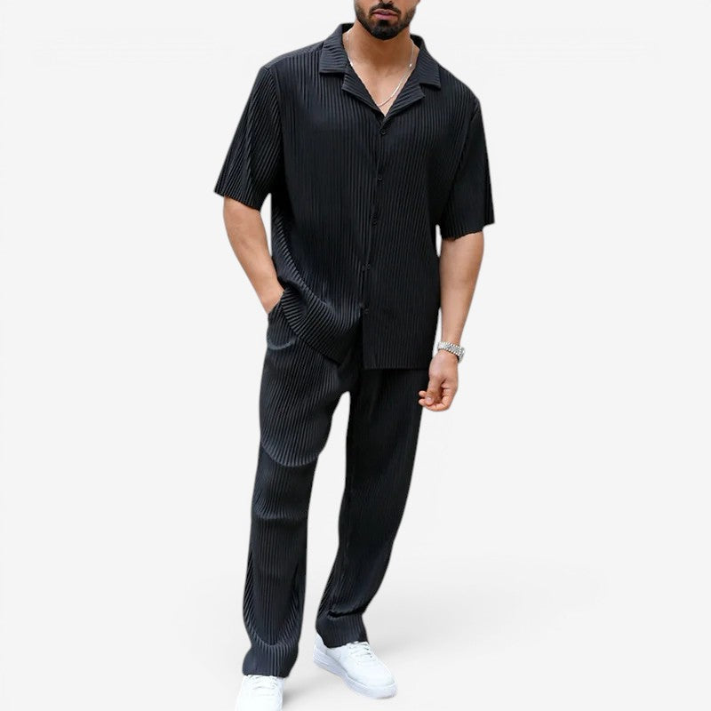 Men's Two-Piece Button Shirt & Wide Leg Trousers Set