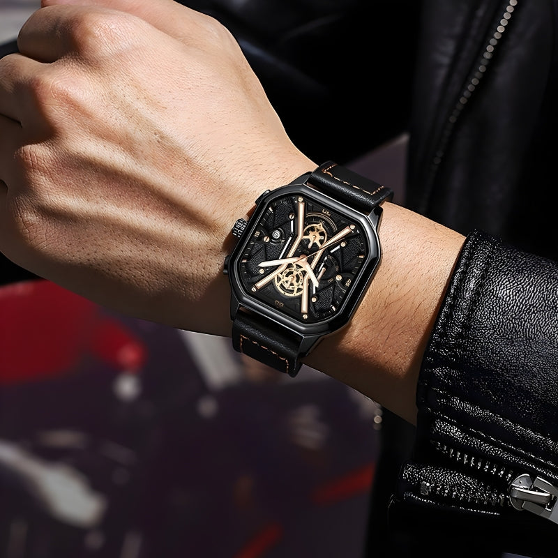 David – Square Watch with Chronograph and Adjustable Strap