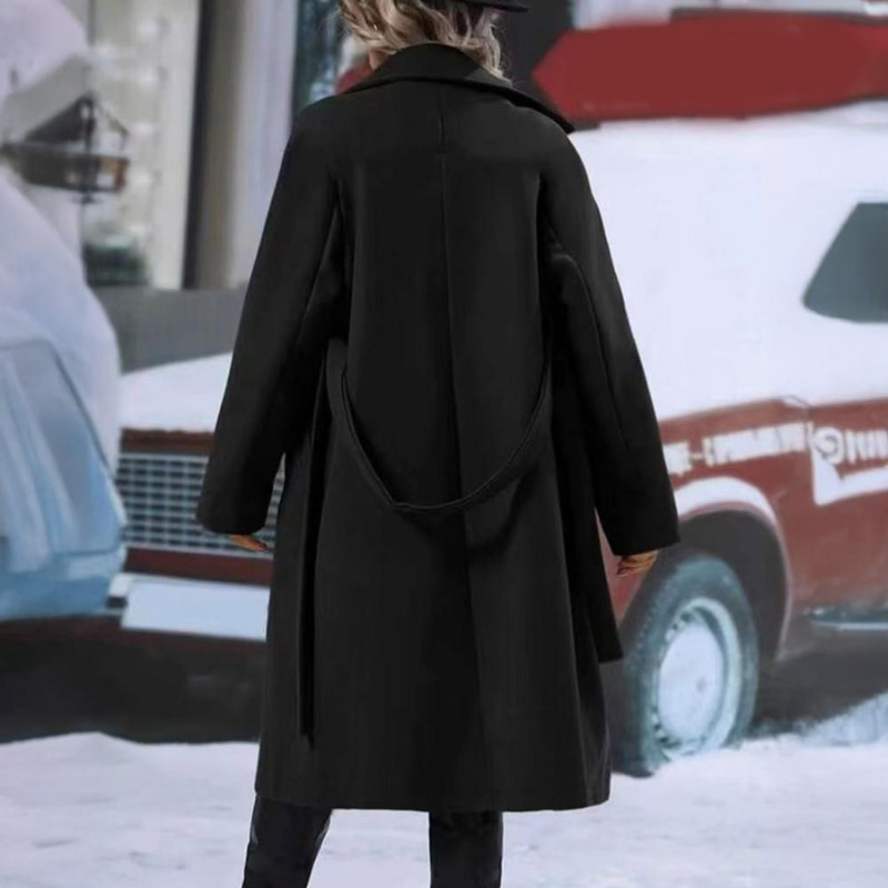 Women’s Belted Long Coat with Lapel Collar