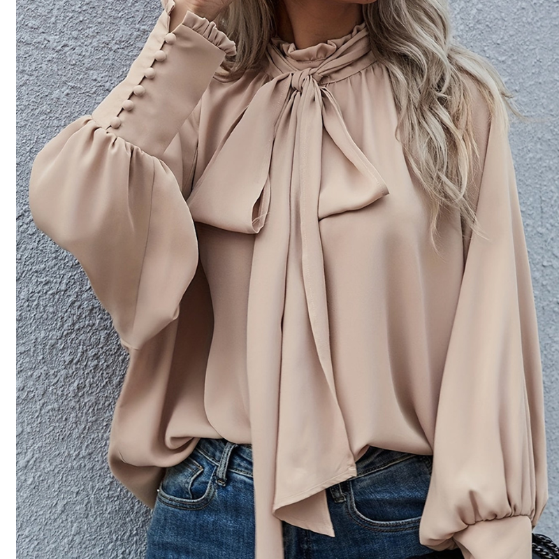 Nora – Blouse met strik ruches en lange mouwen Velani