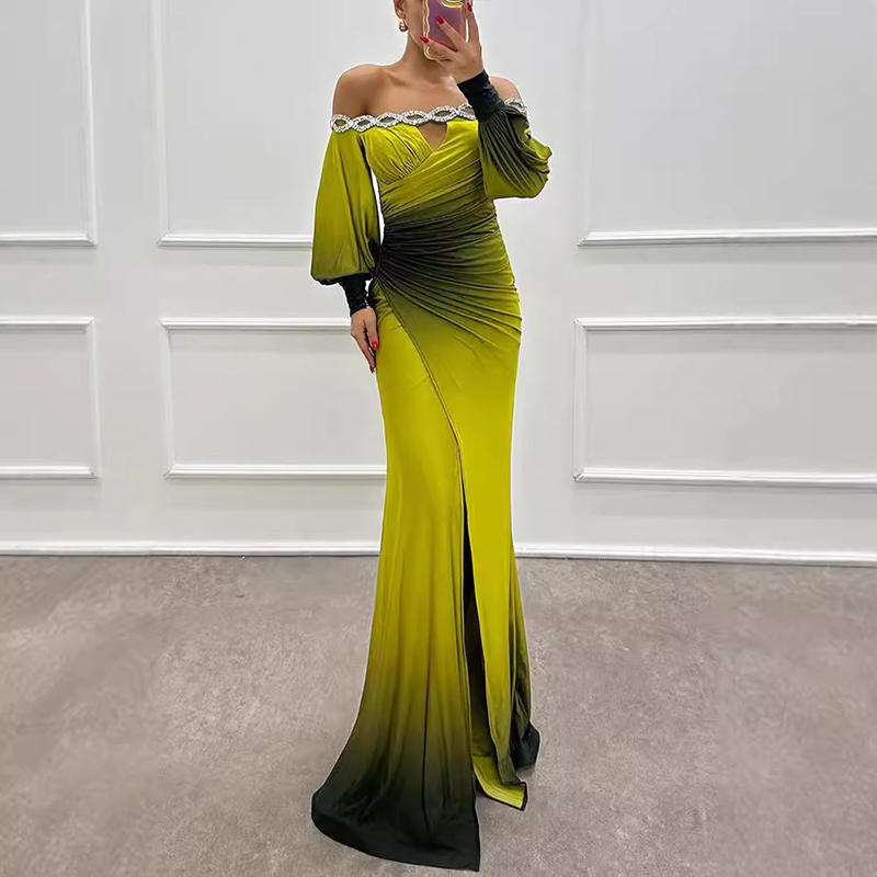 Enid – Schouderloze Maxi-jurk met Gradiënt en Lange Mouw Velani