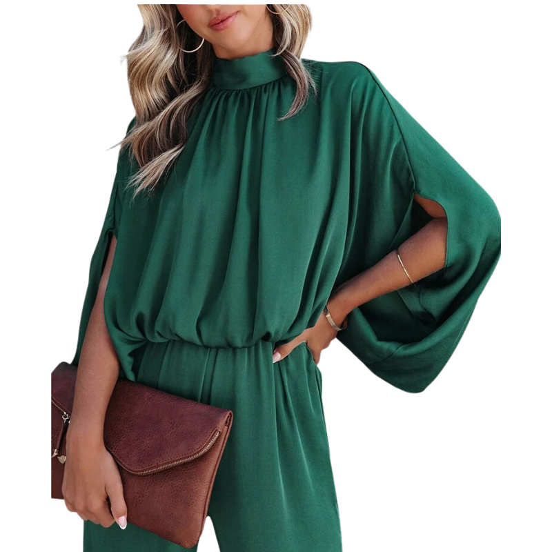 Marlene – Jumpsuit met Lange Mouwen, Hoge Hals en Wijde Pijpen Velani