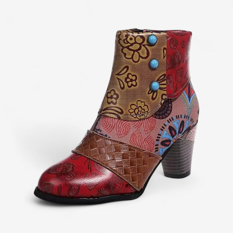 Amber – Patchwork Enkellaarzen met Hak en Zijrits Velani