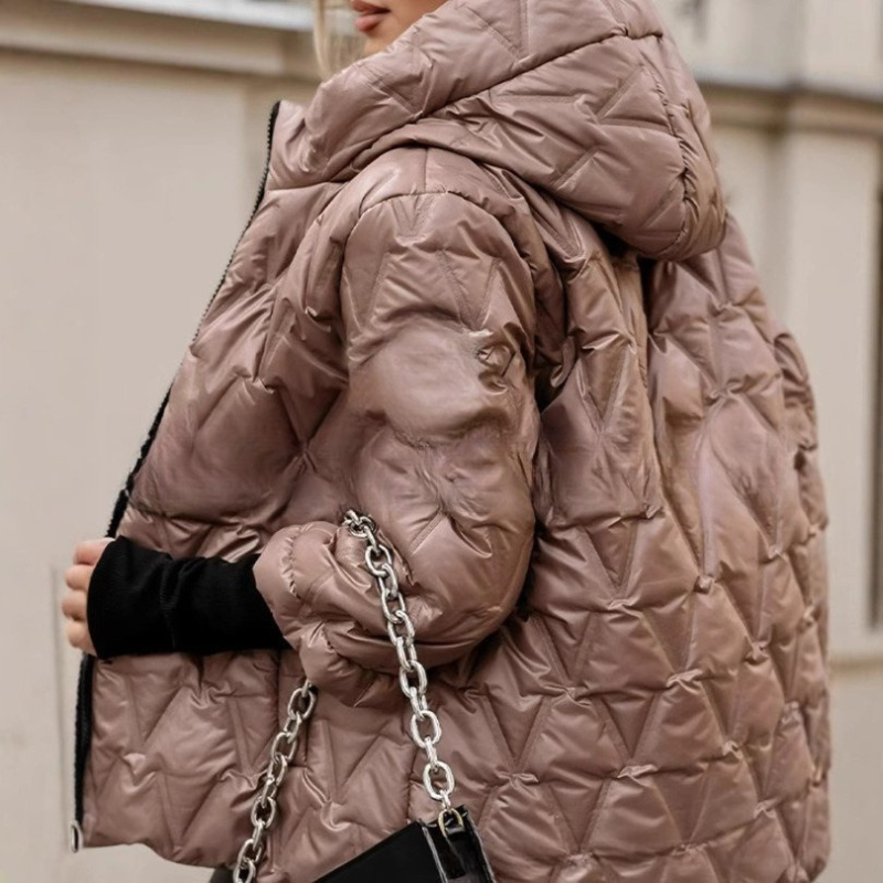 Riley – Patchwork Jas met Capuchon Lange Mouwen en Ritssluiting Velani