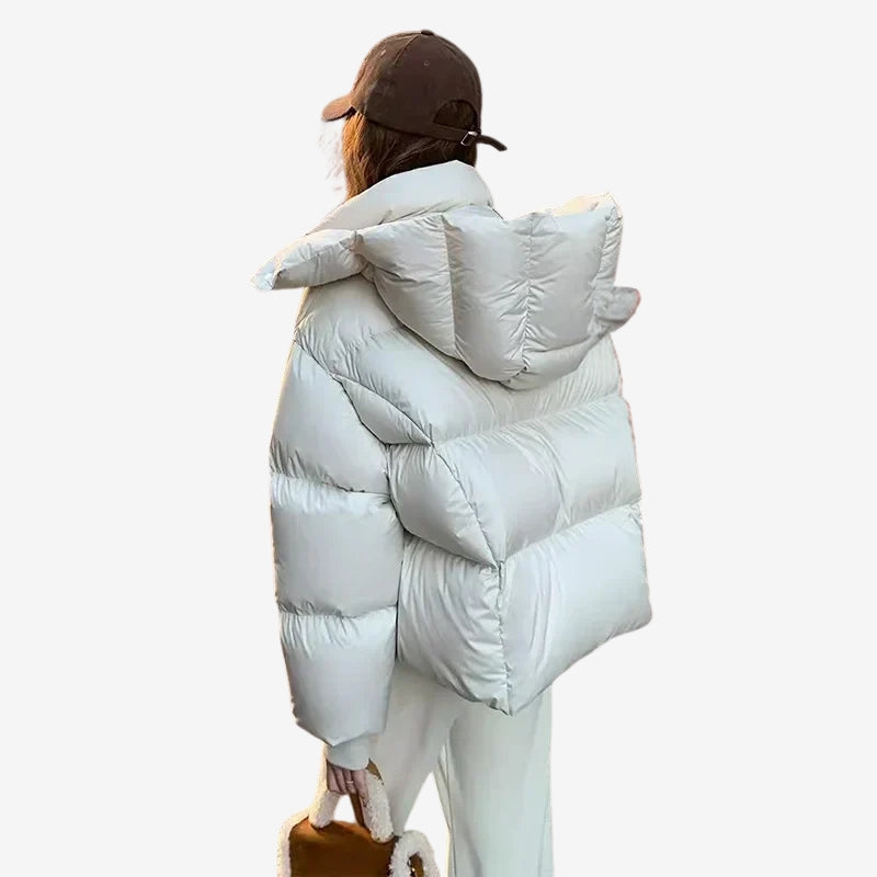 Kara – Long Sleeve Coat with Hoodie and Zipper Closure