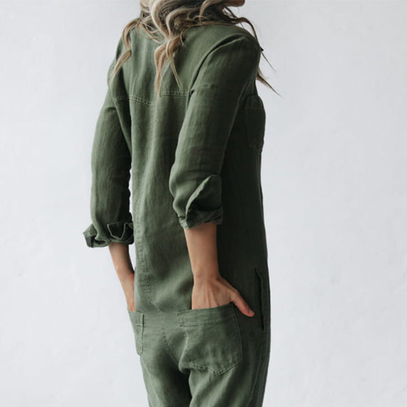 Emily – Jumpsuit met lange mouwen, kraag en meerdere zakken Velani