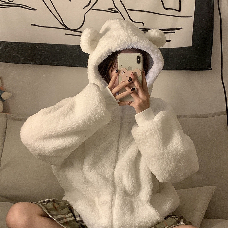 Mia – Long Sleeve Sweater with Ear Hoodie Design