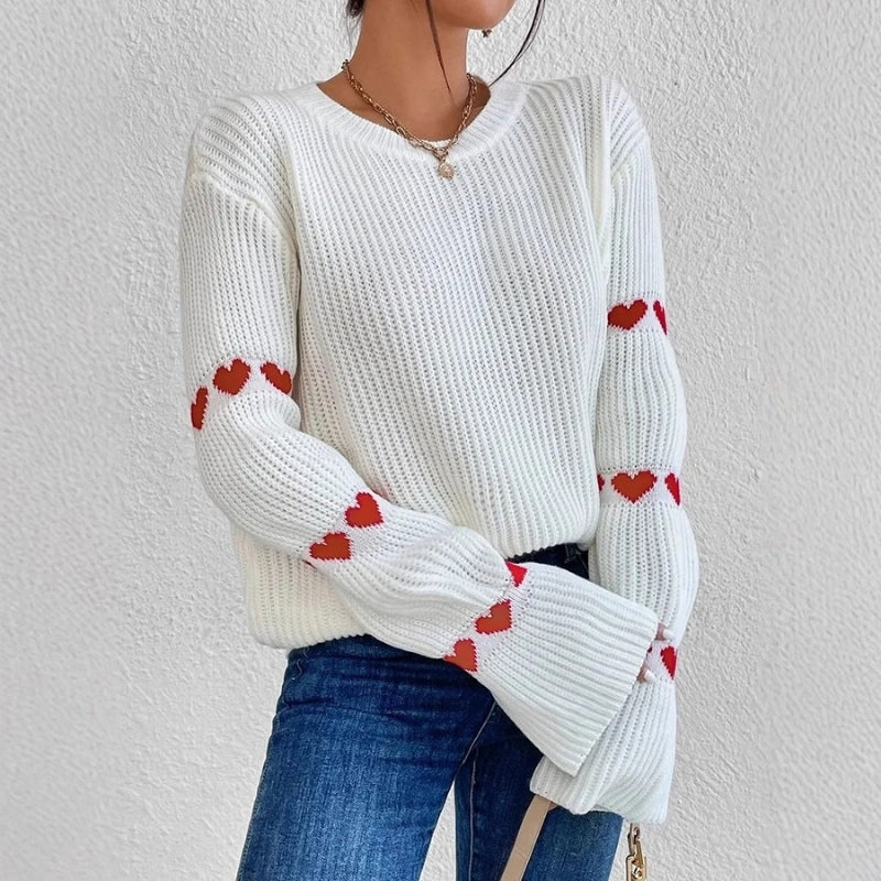 Emma – Long Sleeve Sweater with Heart Shape Pattern