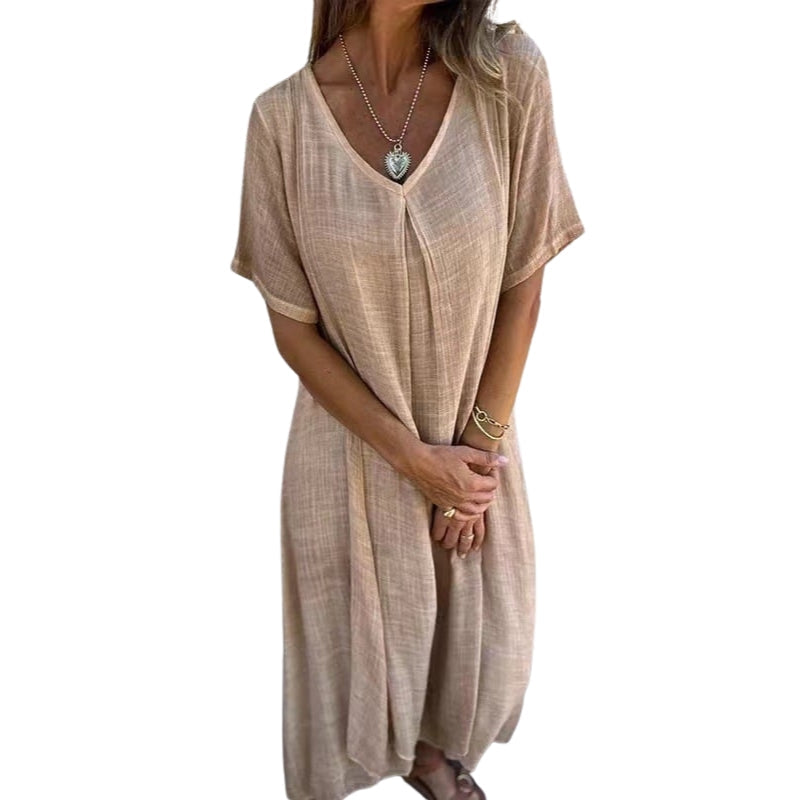 Amara – Midi-jurk met V-hals en Korte Mouwen Velani