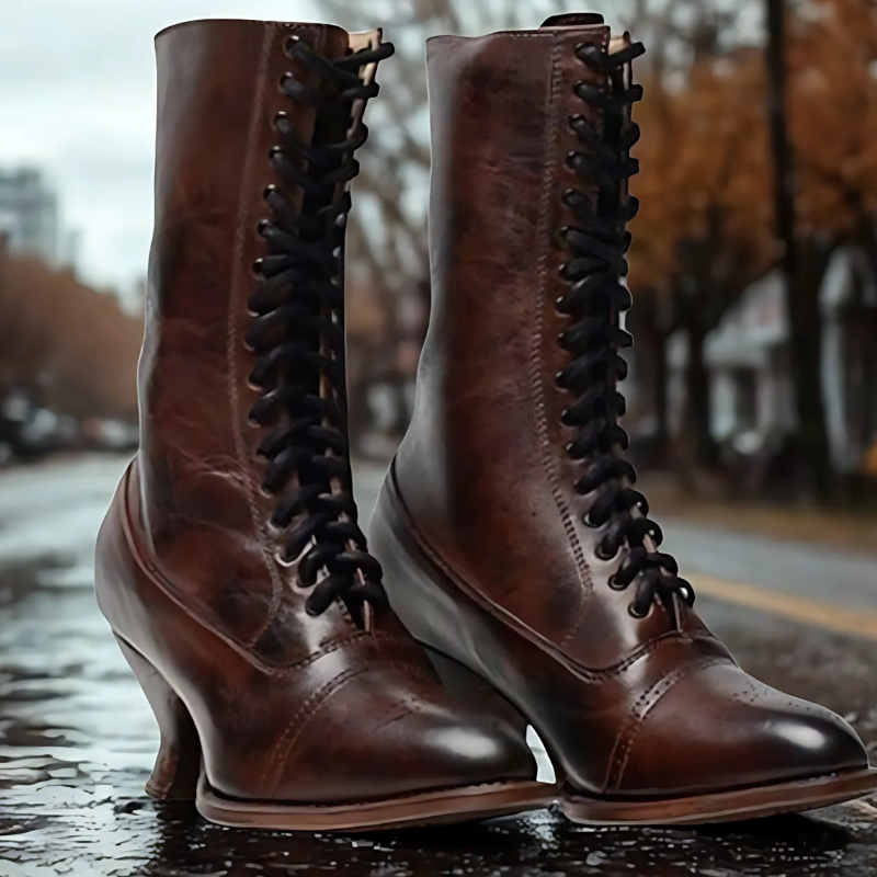 Anna – veterlaarzen met hoge gesp, puntige neus en ronde hak Velani