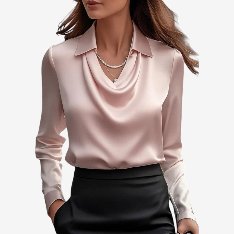 Women's Draped-Collar Long Sleeve Blouse
