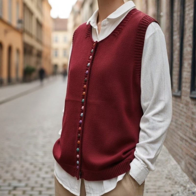 Eliza – Round Neck Sweater with Button Closure