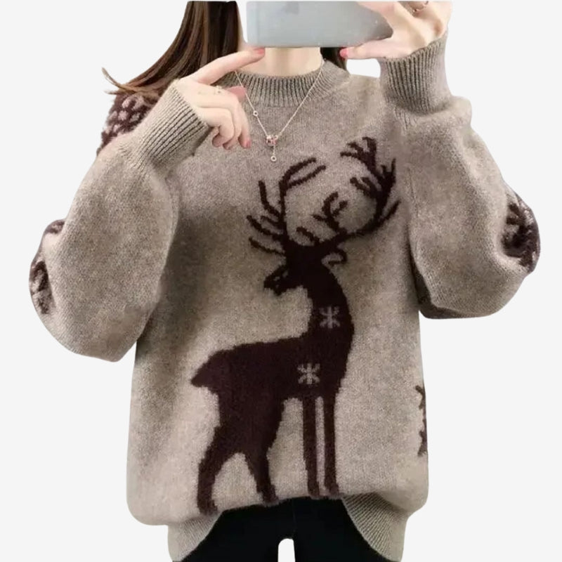 Ava – Long Sleeve Sweater with Deer Inspired Pattern