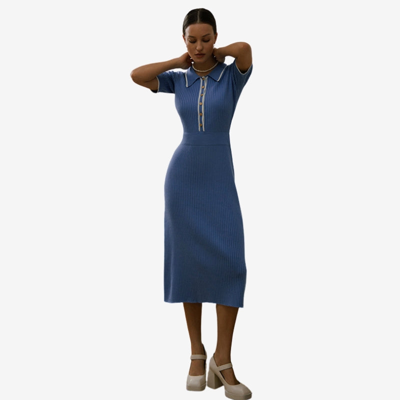 Gemma – Down Collar Sweater Dress with Button Closure