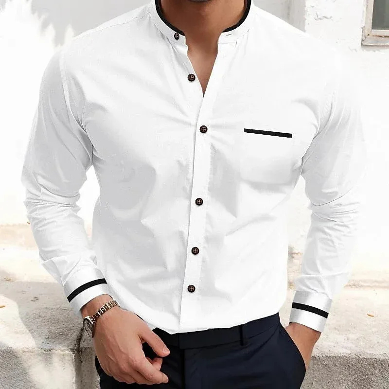 Men's Slim Fit Long Sleeve Stand Collar Shirt