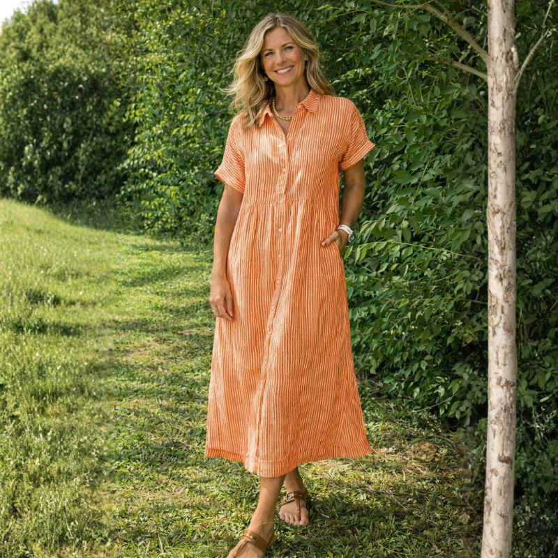 Elegant Striped Midi Shirt Dress for Women