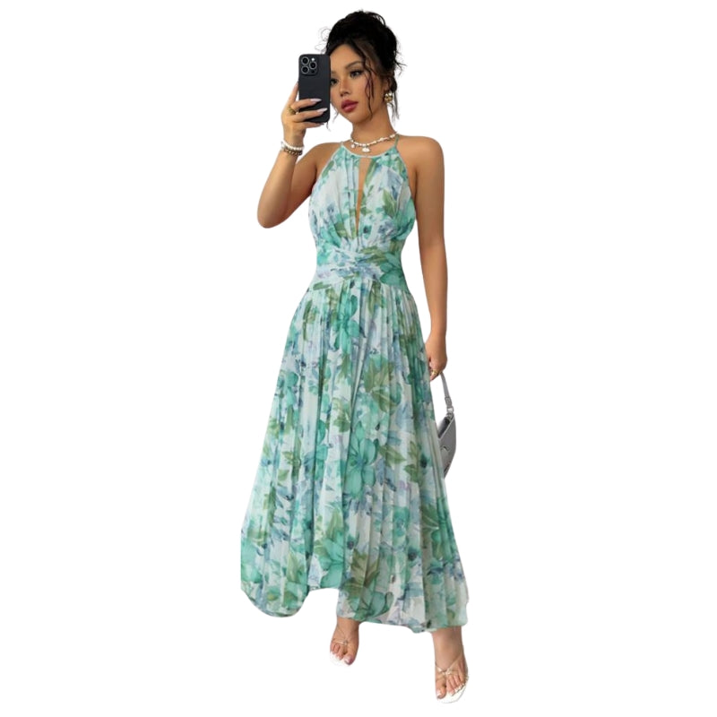 Jolanda – Mouwloze Jurk met Print en Halternek Velani