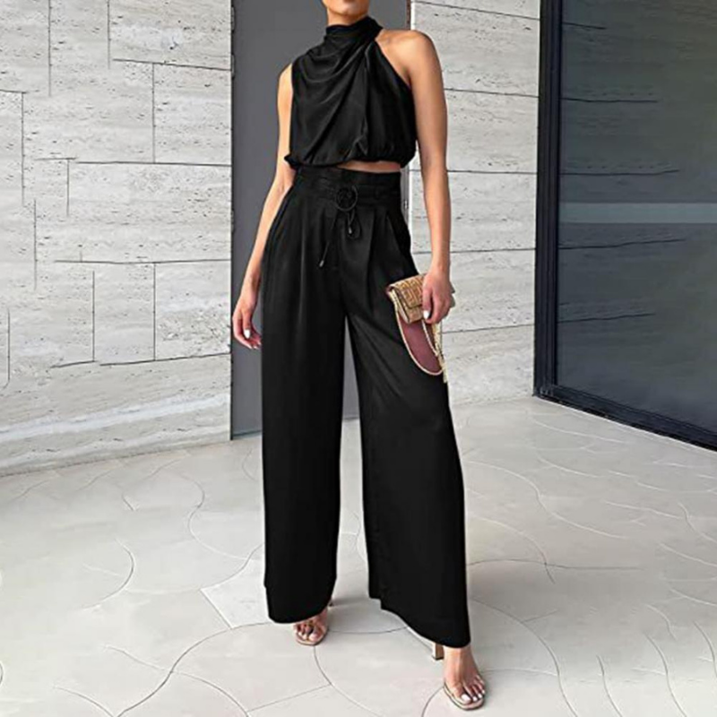 Women Turtleneck Top and Wide Leg Pants Set