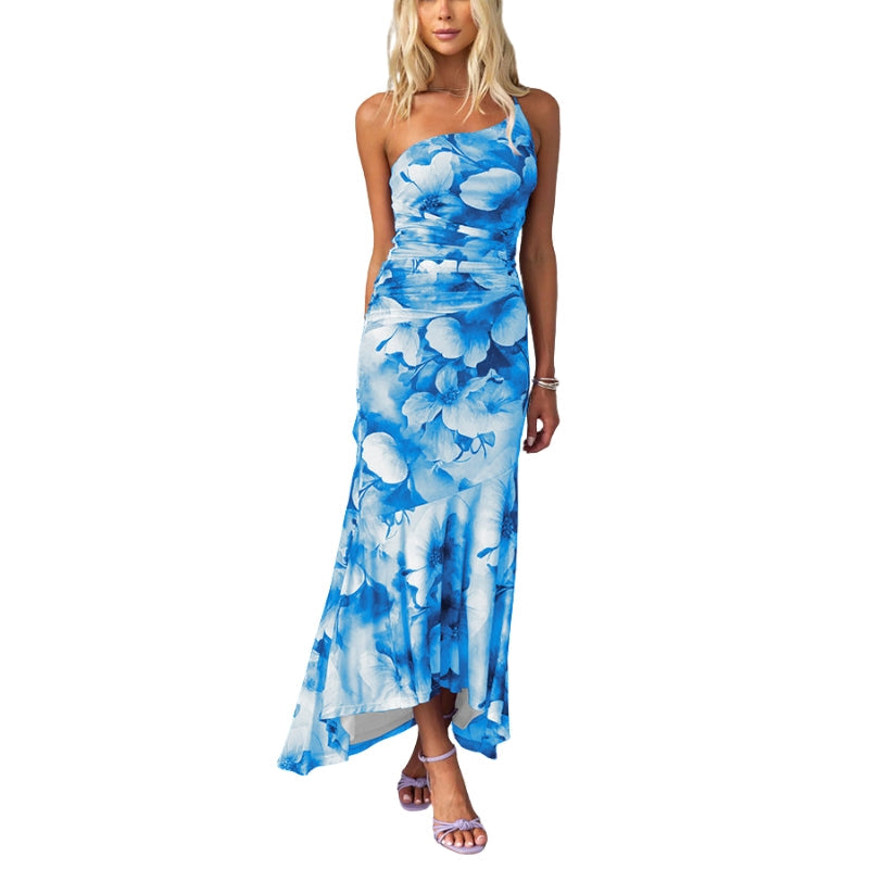 Laura – Strakke Jurk met Één Schouder en Bloemenprint Velani