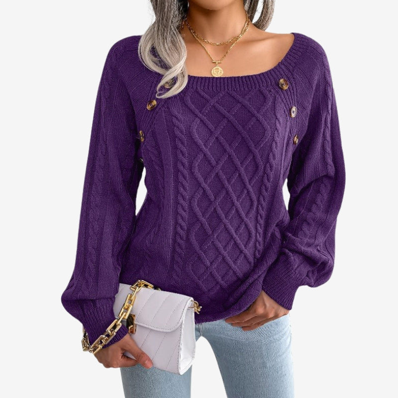 Lila – Suéter de manga larga con estampado en zigzag y detalle de botones