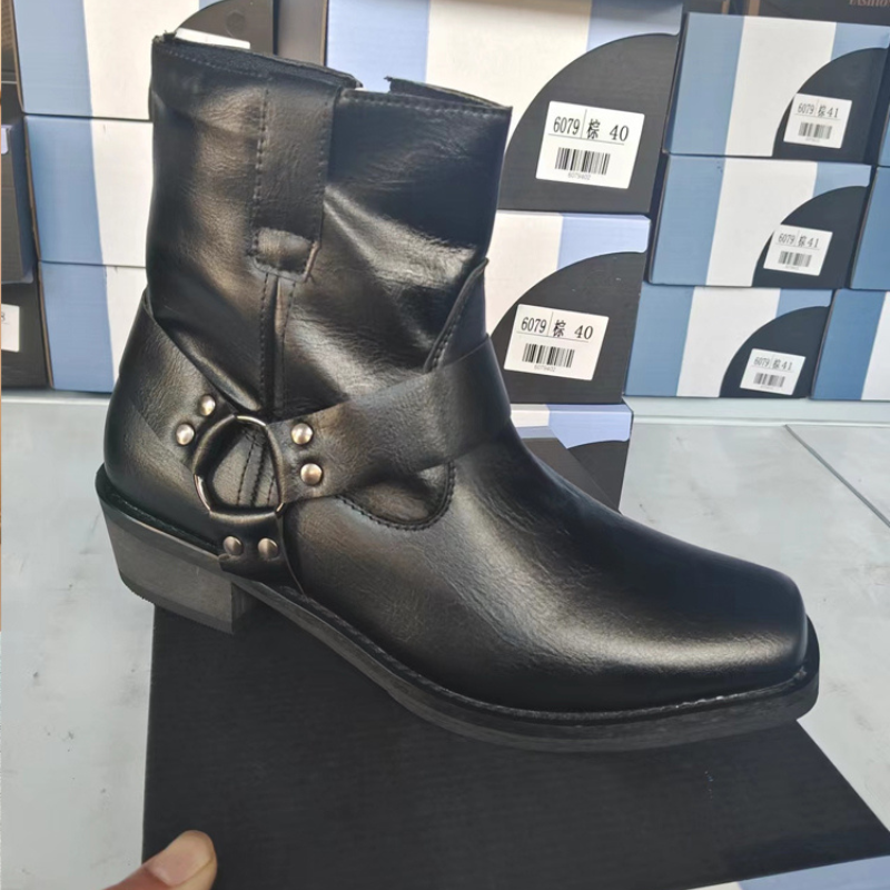 Stephen – Laarzen met Vierkante Neus Hoge Gesp en Ritssluiting Ontwerp Velani