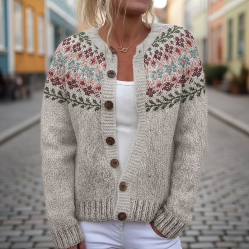 Olivia – Long Sleeve Jacket with Button Closure and Floral Print