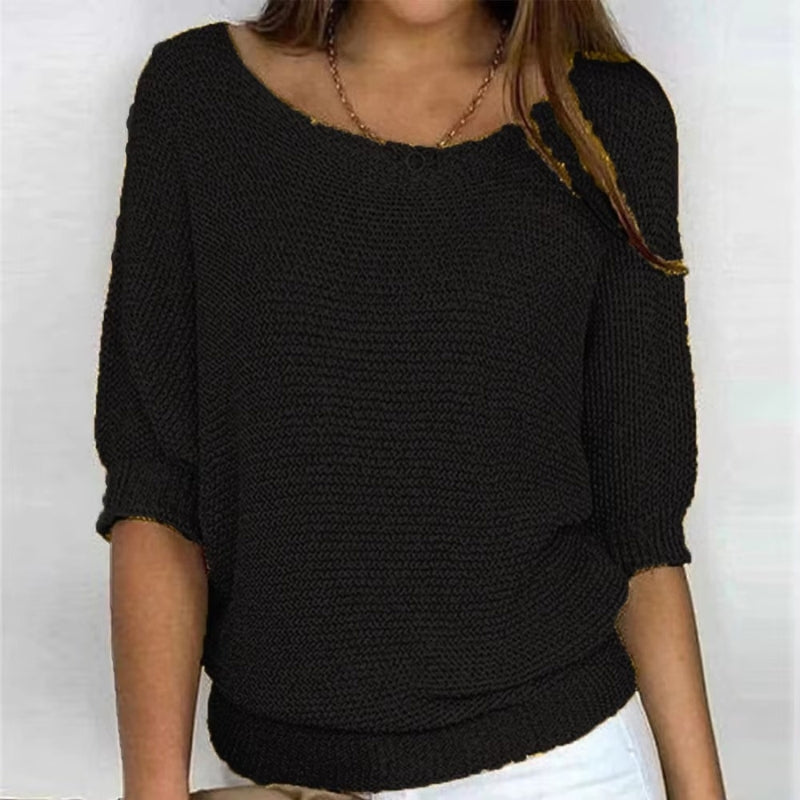 Women Long Sleeve Knit Sweater Round Neck