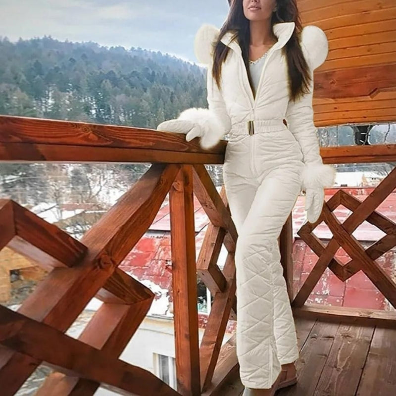 Ava – Women's Long Sleeve Overall with Belt and Fur Collar