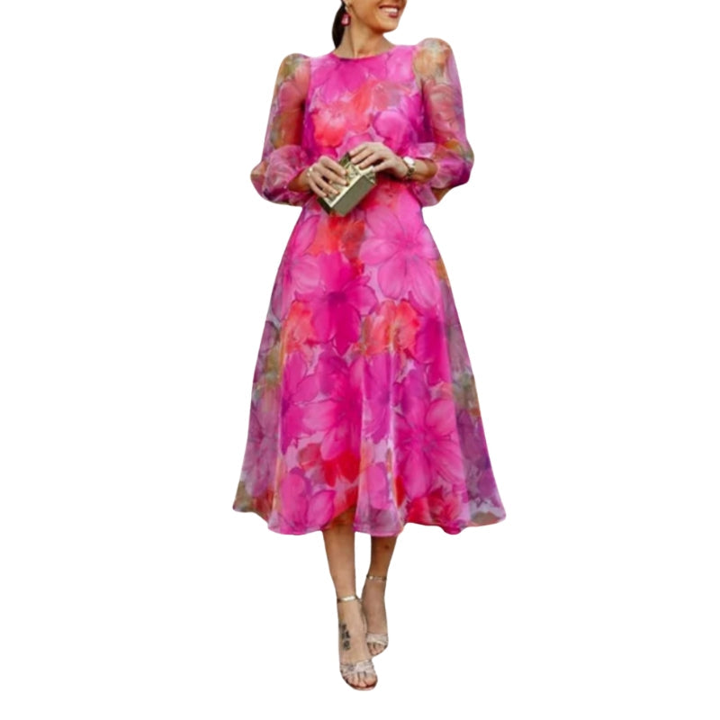 Angelika – Gedrukt Jurkje met Lange Mouwen en Ronde Hals Velani